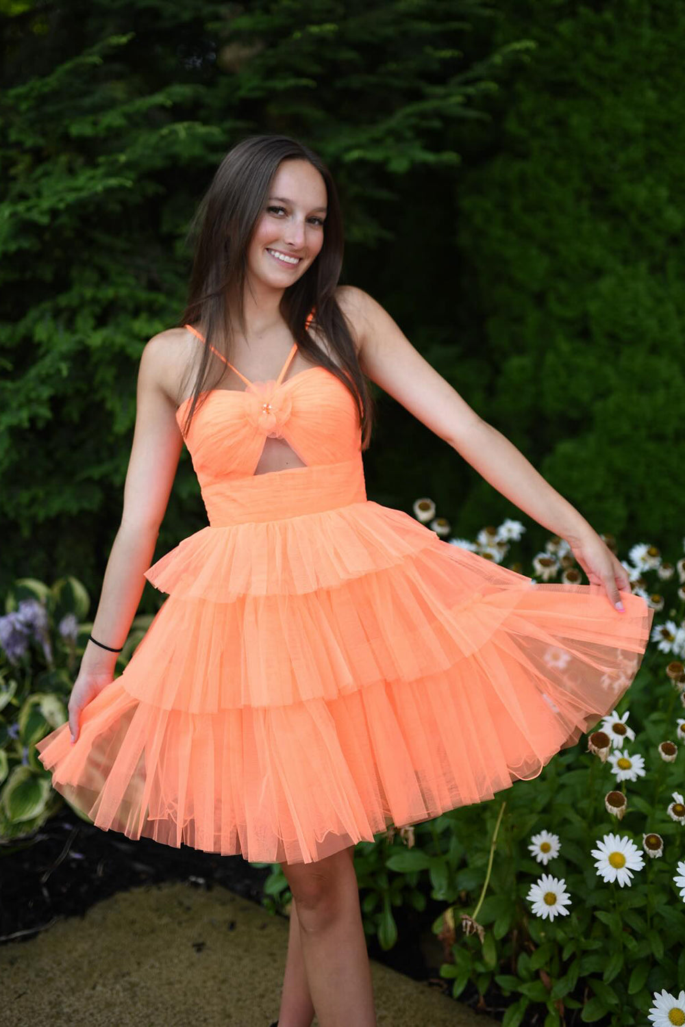 Orange Halter Ruffled A-Line Short Homecoming Dress/Mini Dress