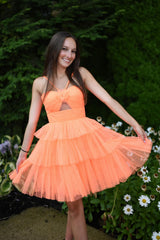 Orange Halter Ruffled A-Line Short Homecoming Dress/Mini Dress
