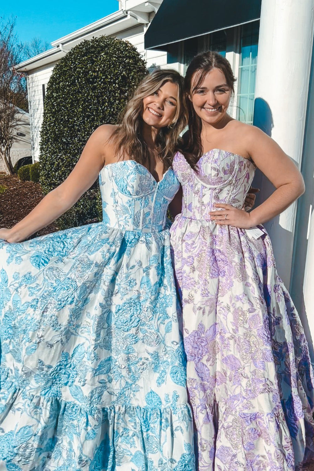 Elegant Sweetheart A-Line Long Corset Prom Dress in Blue Floral