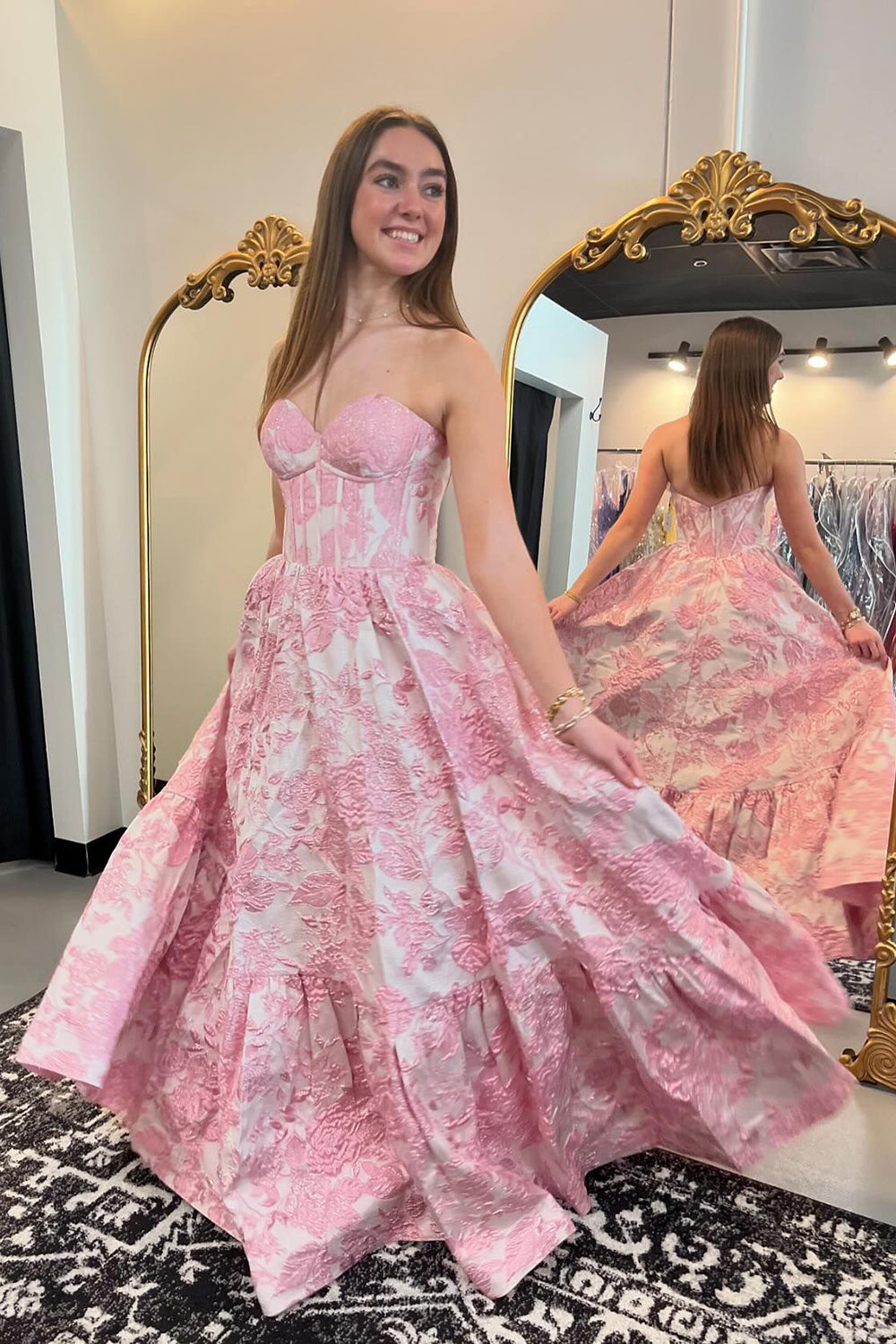 Elegant Sweetheart A-Line Long Corset Prom Dress in Blue Floral