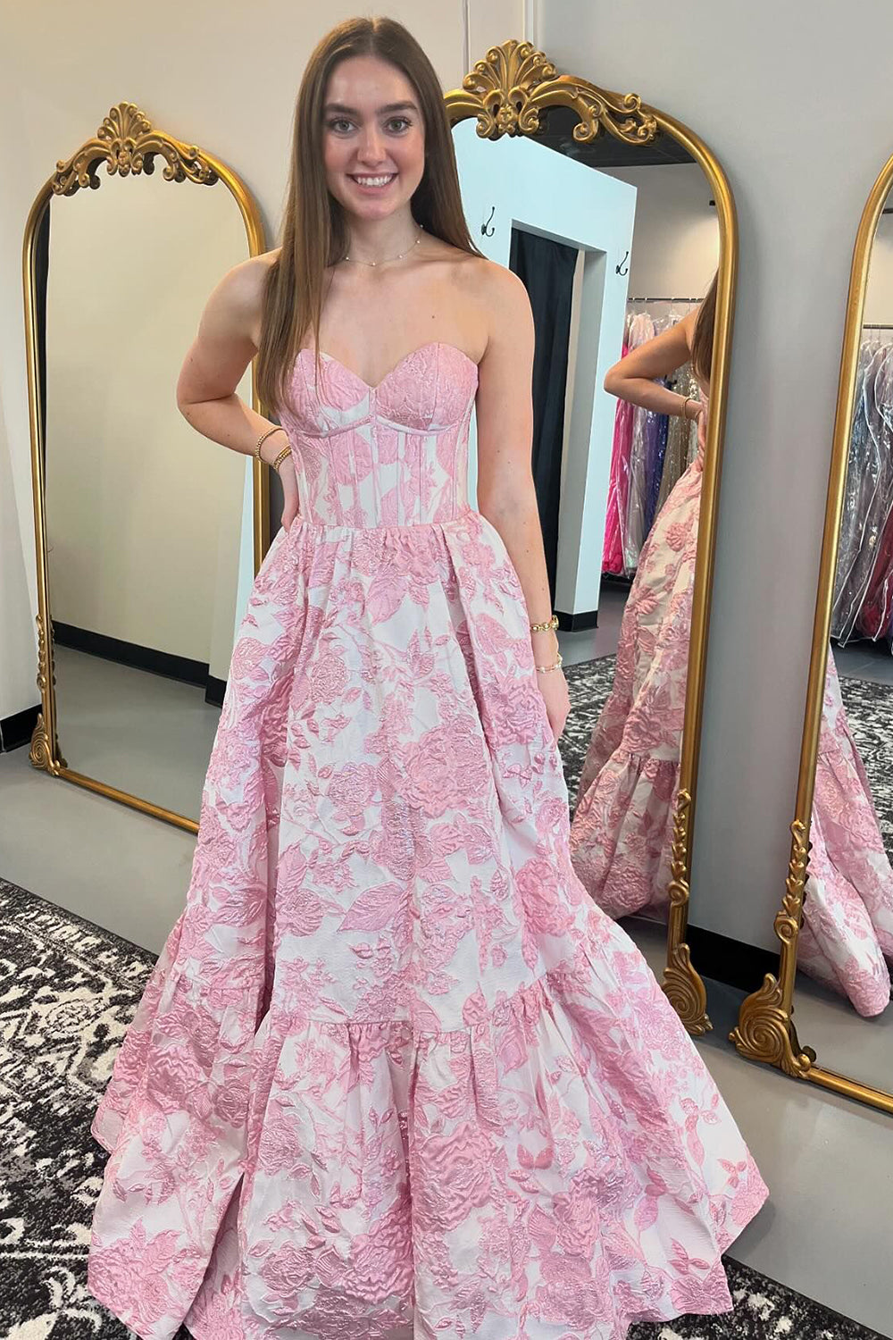 Elegant Sweetheart A-Line Long Corset Prom Dress in Blue Floral
