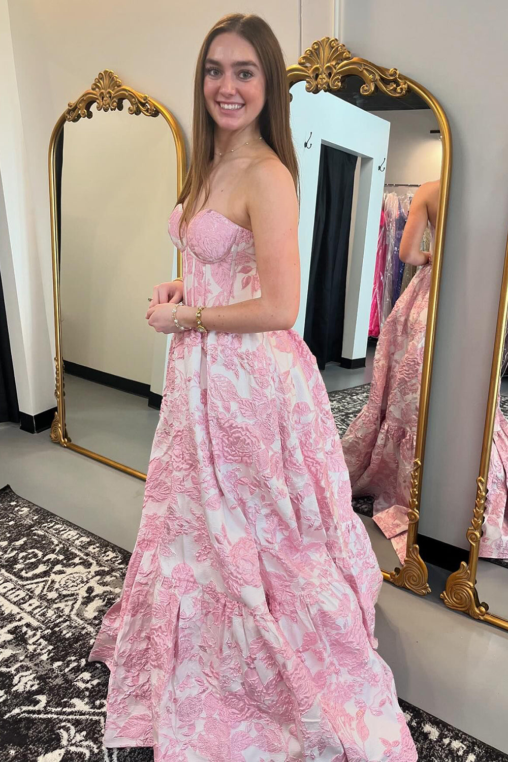 Elegant Sweetheart A-Line Long Corset Prom Dress in Blue Floral