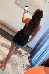Sparkly Black Strapless Corset Short Homecoming Dress/Mini Dress with Beadings