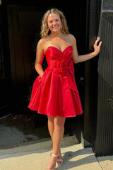 A-Line Red Sweetheart Satin Short Homecoming Dress/Mini Dress with Bow