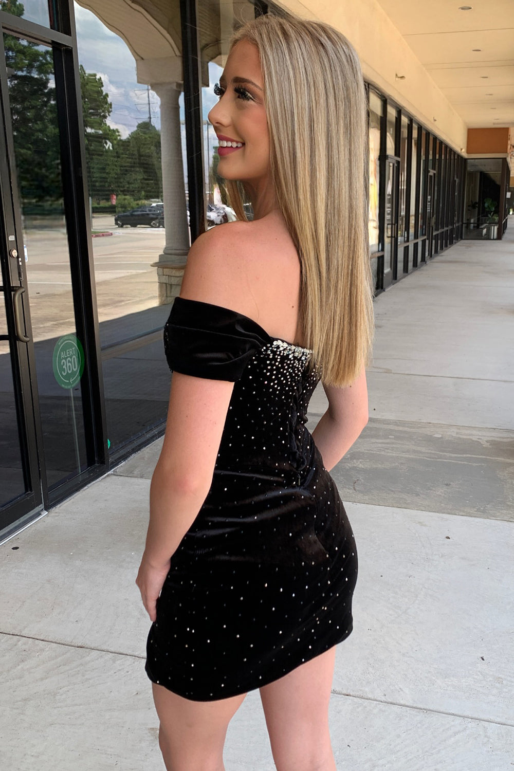 Sparkly Off the Shoulder Black Tight Short Homecoming Dress/Mini Dress with Slit