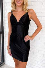 Pink Spaghetti Straps Tight Ruched Satin Short Homecoming Dress/Mini Dress