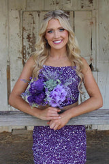 Sparkly Purple Spaghetti Straps Tight 2 Pieces Short Homecoming Dress/Mini Dress