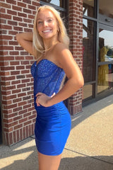 Sparkly Royal Blue Strapless Tight Corset Short Homecoming Dress/Mini Dress