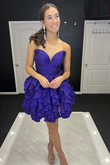 A-Line Royal Blue Sweetheart Short Homecoming Dress/Mini Dress with Ruffles