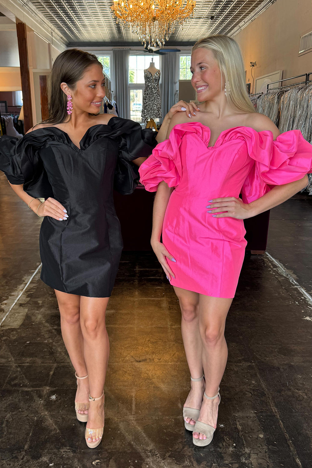 Black Off The Shoulder Tight Satin Short Homecoming Dress/Mini Dress