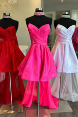 A-Line Fuchsia Strapless Ruched Short Homecoming Dress/Mini Dress with Detchable Train