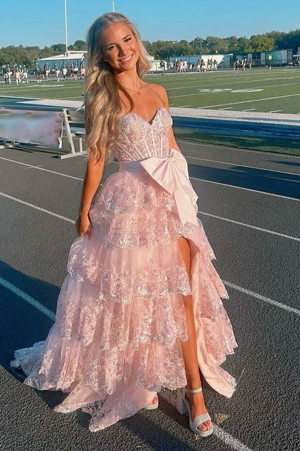 Long Black Sparkly A-Line Corset Prom Dress with Sweetheart Neckline Ruffles Sequins and Bow