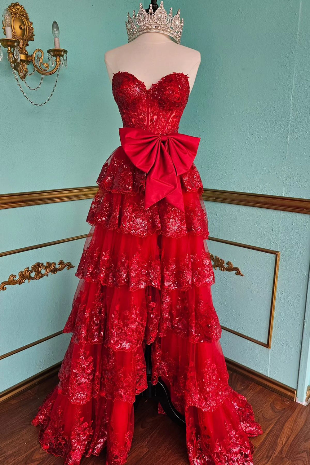 Long Black Sparkly A-Line Corset Prom Dress with Sweetheart Neckline Ruffles Sequins and Bow