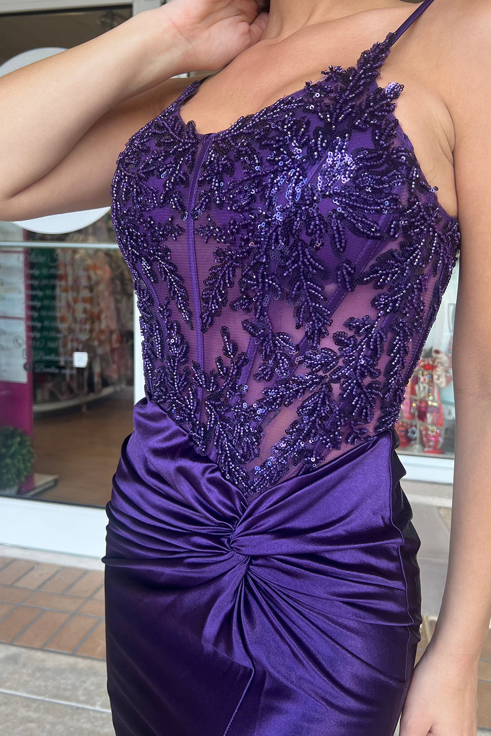 Long Mermaid Prom Dress in Dark Green Satin with Spaghetti Straps and Beading