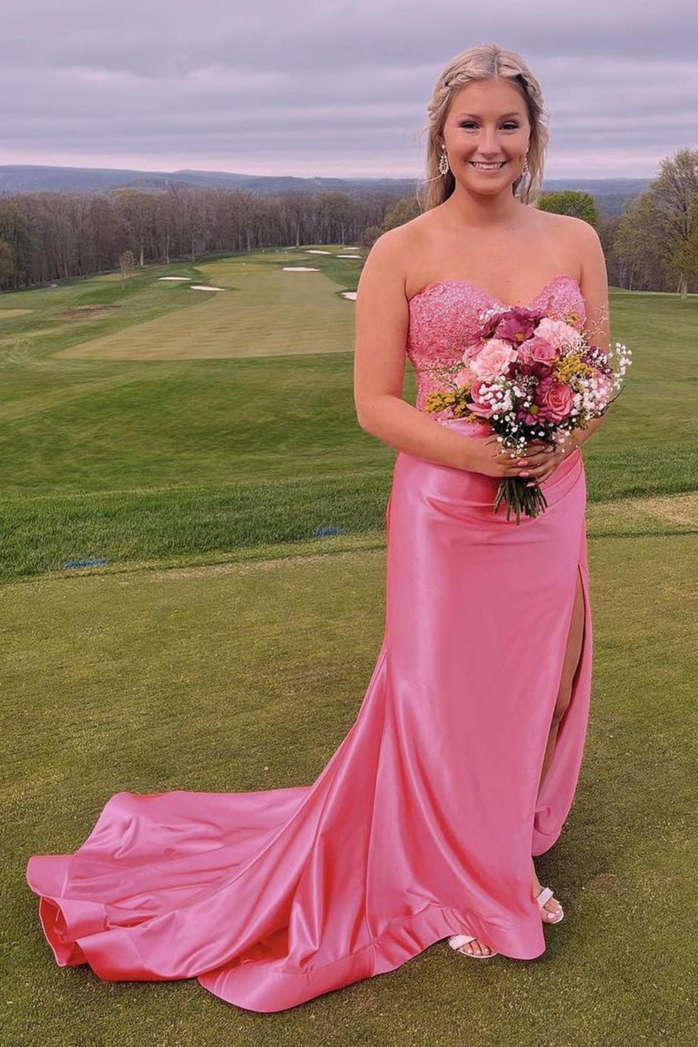 Sweetheart Long Corset Prom Dress in Navy with Mermaid Slit