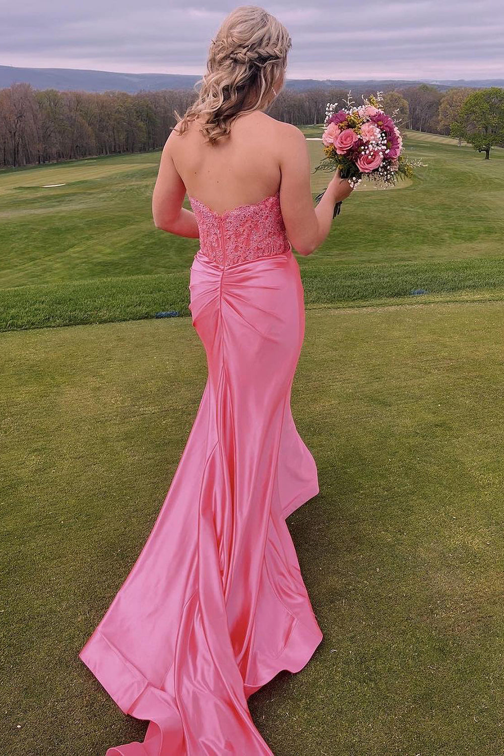 Sweetheart Long Corset Prom Dress in Navy with Mermaid Slit