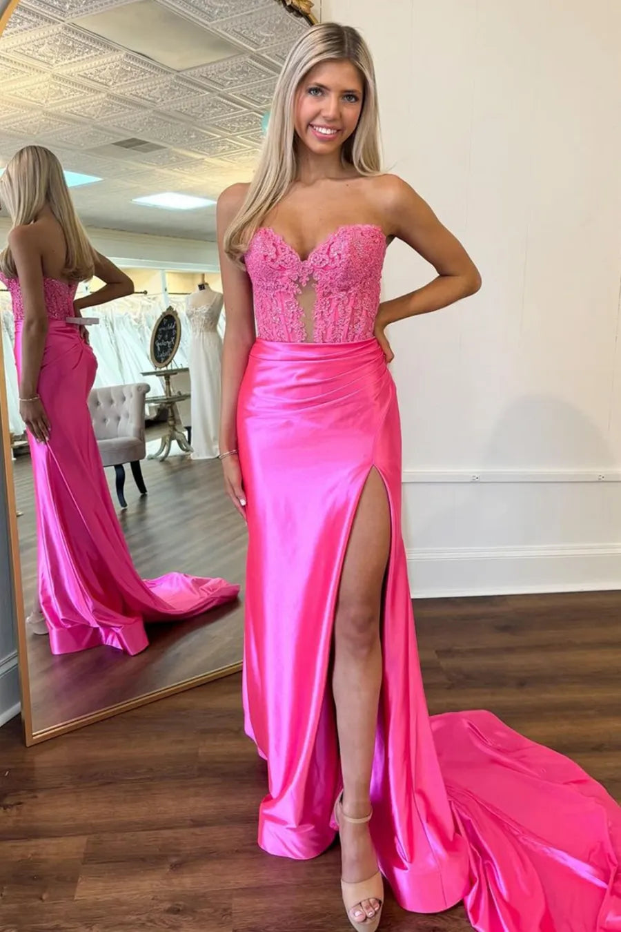 Sweetheart Long Corset Prom Dress in Navy with Mermaid Slit