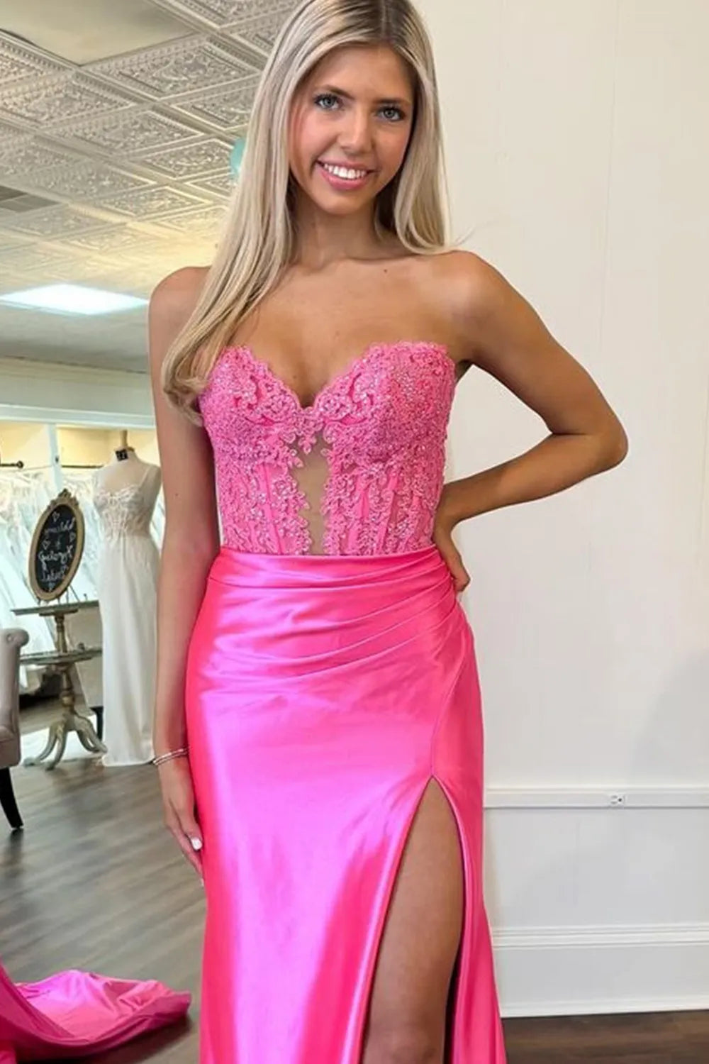 Sweetheart Long Corset Prom Dress in Navy with Mermaid Slit