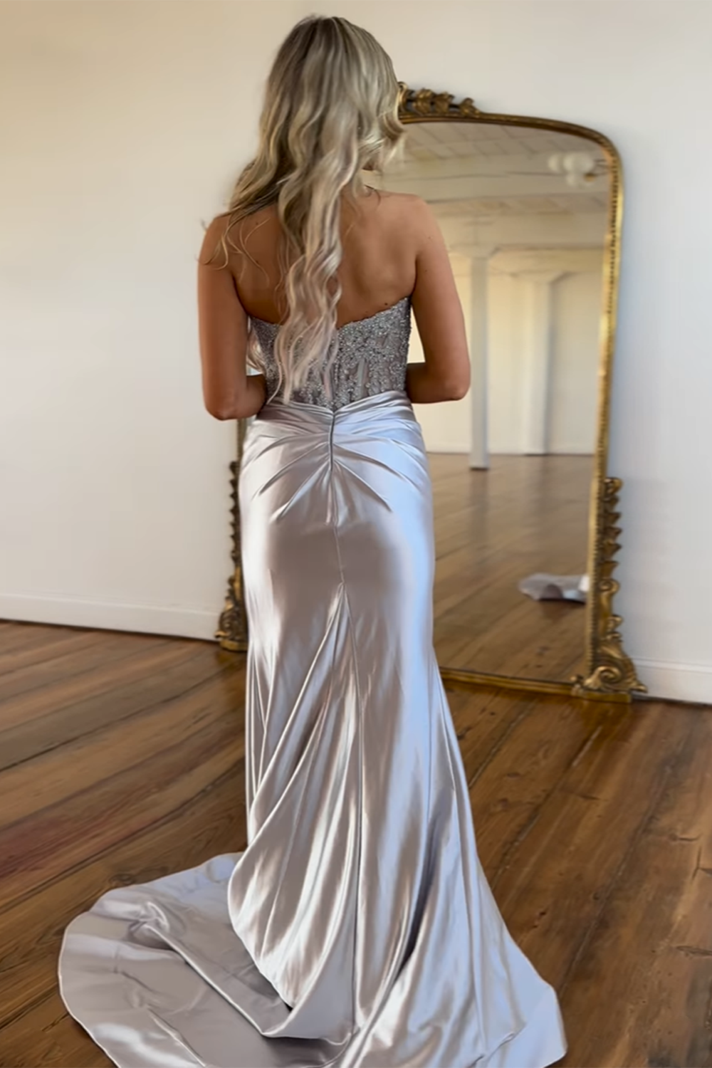 Sweetheart Long Corset Prom Dress in Navy with Mermaid Slit