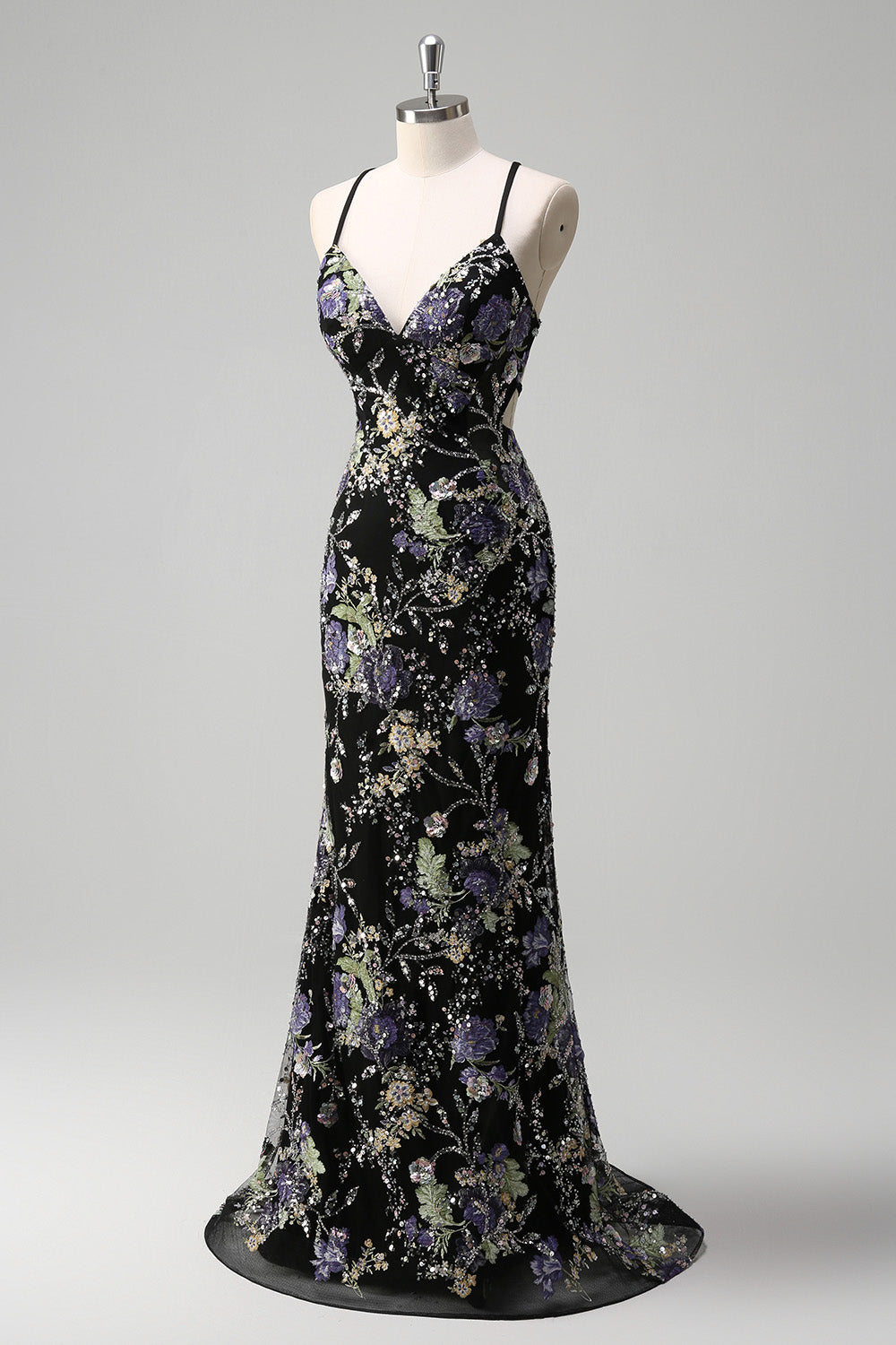 Navy Glitter Mermaid Prom Dress with Appliques and Spaghetti Straps