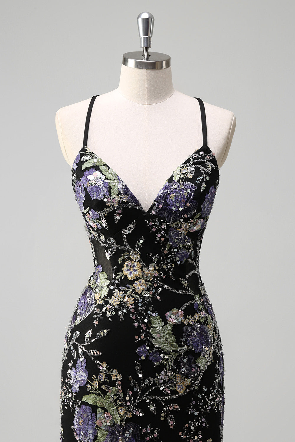 Navy Glitter Mermaid Prom Dress with Appliques and Spaghetti Straps