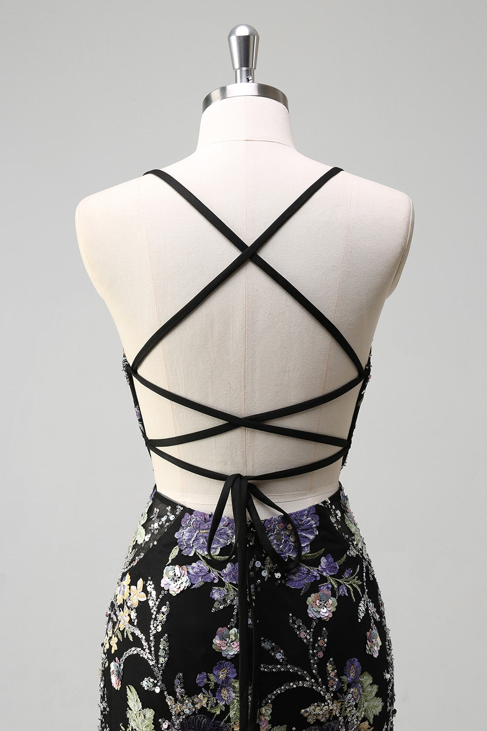 Navy Glitter Mermaid Prom Dress with Appliques and Spaghetti Straps