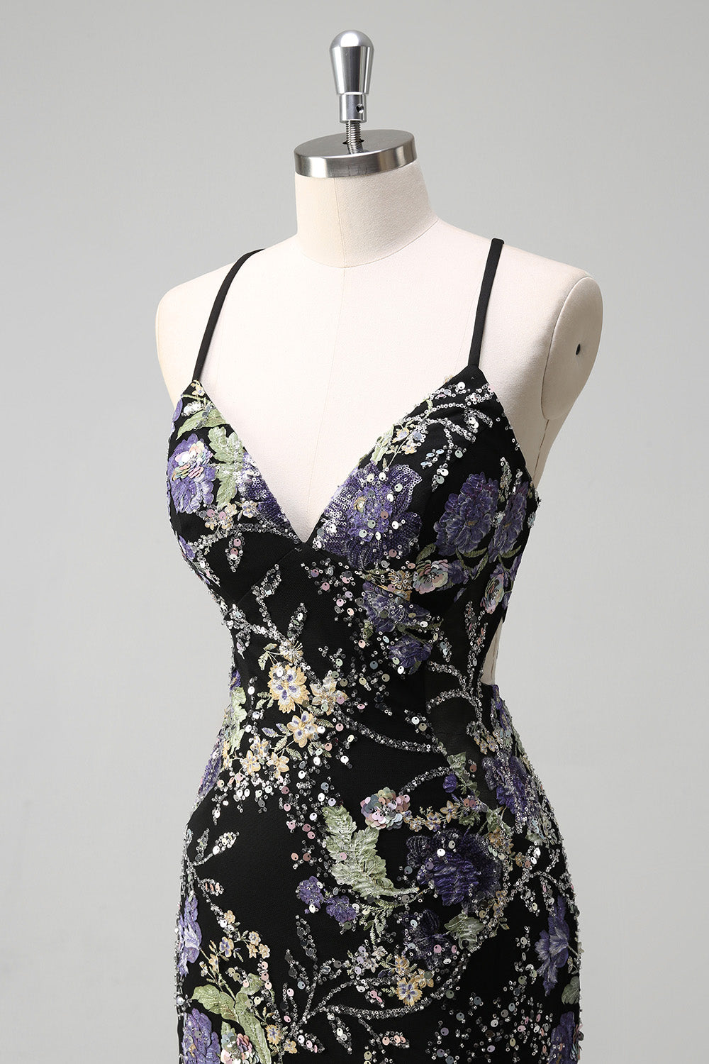 Navy Glitter Mermaid Prom Dress with Appliques and Spaghetti Straps