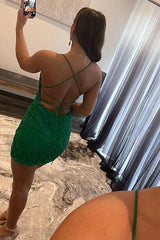 Green Lace Tight Homecoming Dress/Mini Dress