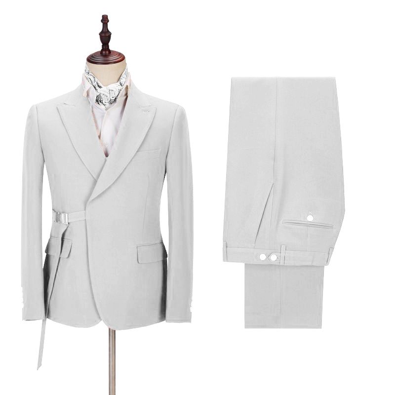Newest Adjustable Buckle Silver Peaked Lapel Reception Suits for Prom