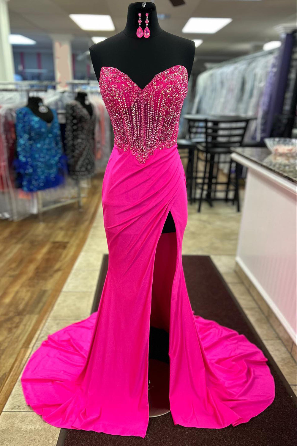 Long Satin Mermaid Prom Dress in Orange with Sweetheart Neckline and Beading