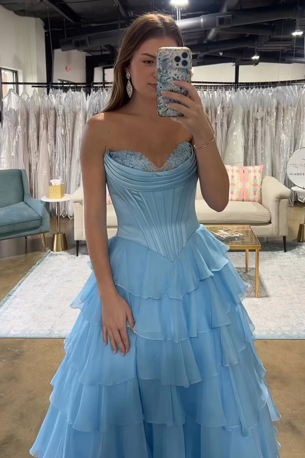 Sweetheart Yellow Princess Corset Dress with Ruffled Chiffon and Long Slit