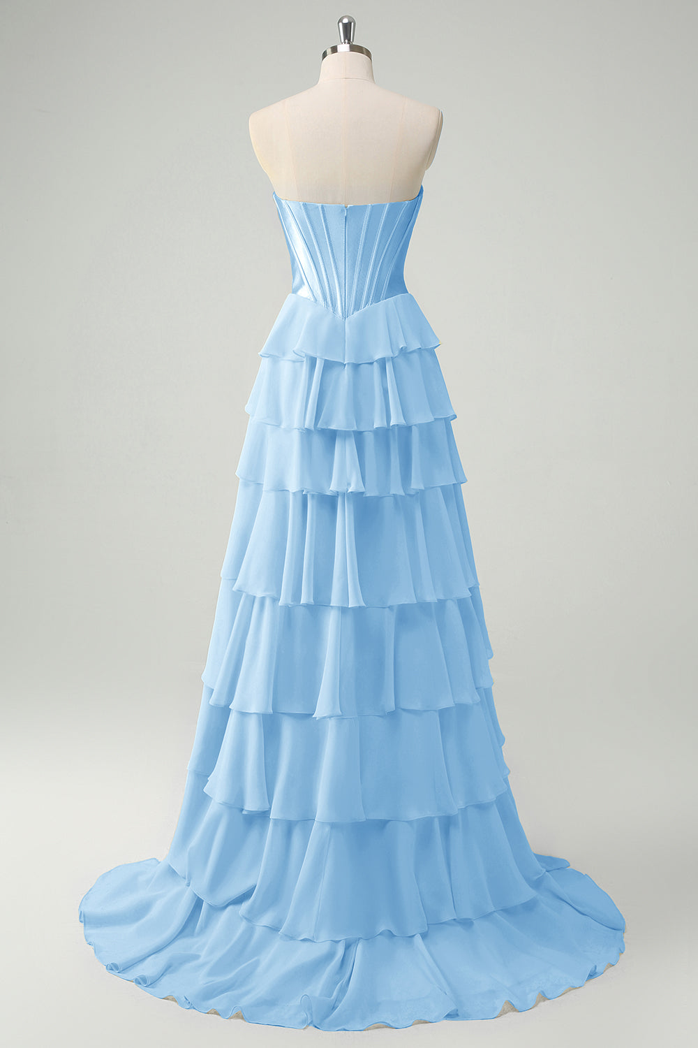 Long Corset Prom Dress in Fuchsia with Sweetheart Neckline and Ruffled Chiffon Slit