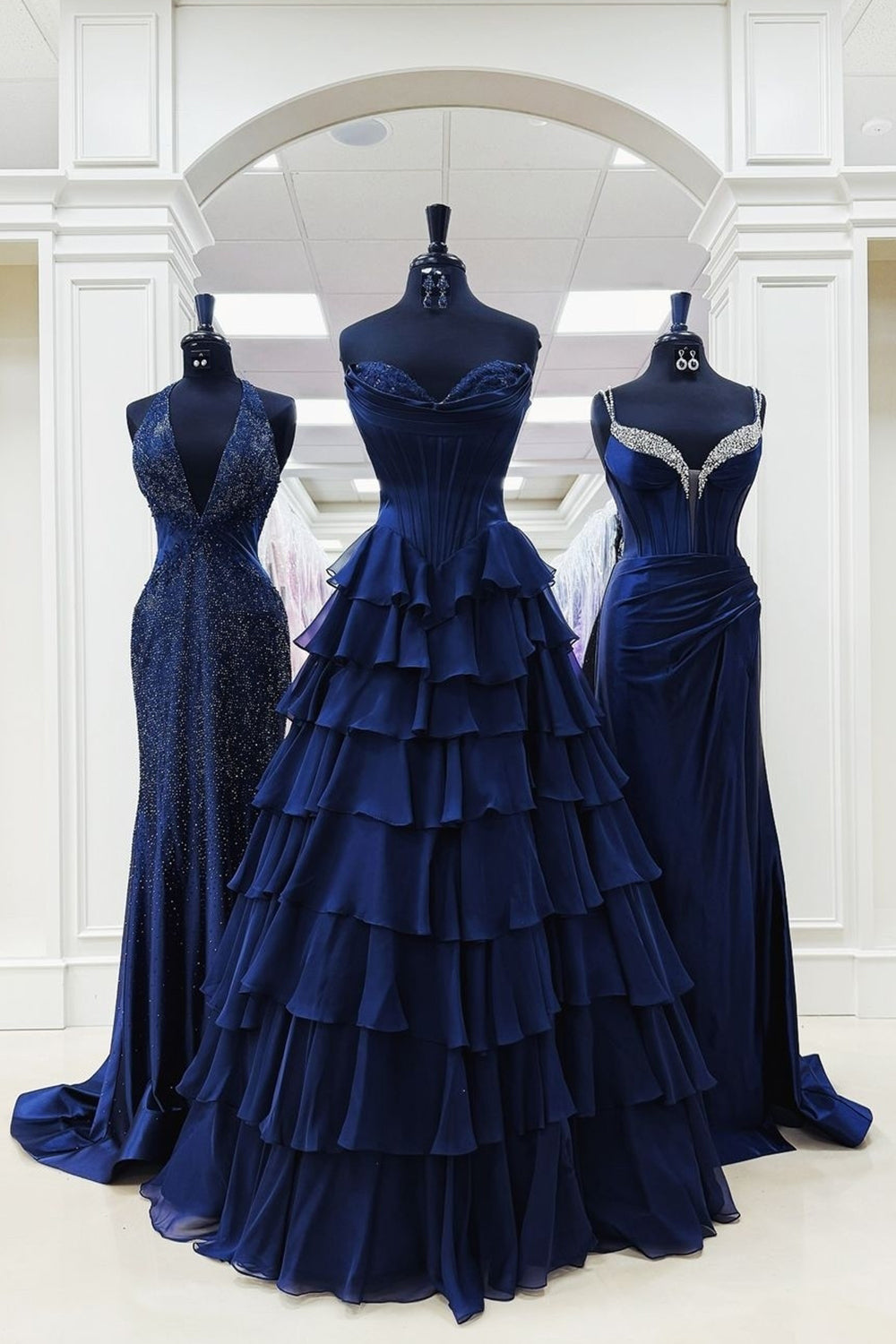 Black A-Line Long Chiffon Corset Prom Dress with Tiered Slit