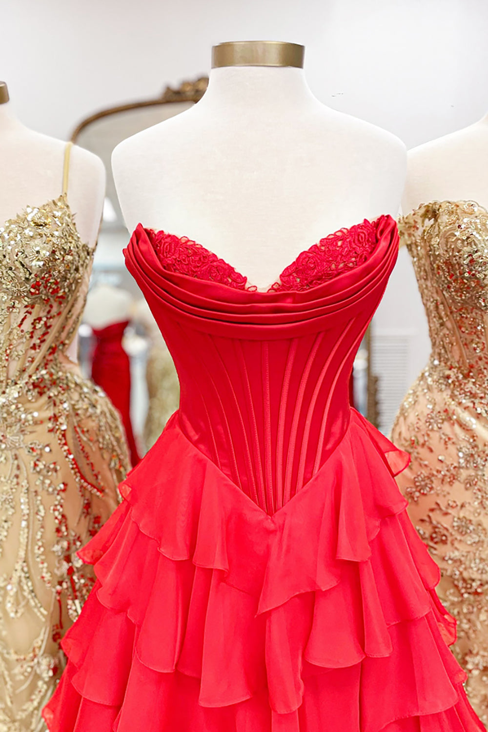 Sweetheart Corset A-Line Prom Dress in Fuchsia with Tiered Chiffon and Slit