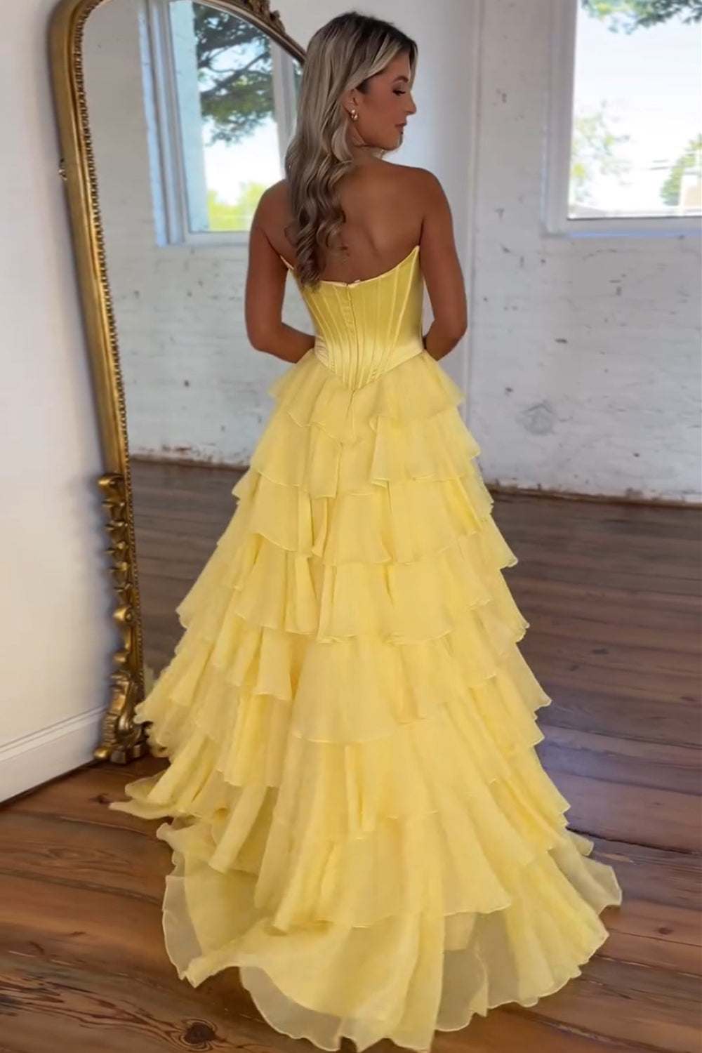 Sweetheart Blue Chiffon Corset Prom Dress with Ruffled A-Line and Long Slit