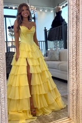 Sweetheart Princess Corset Dress in Light Pink with Tiered Chiffon and Slit