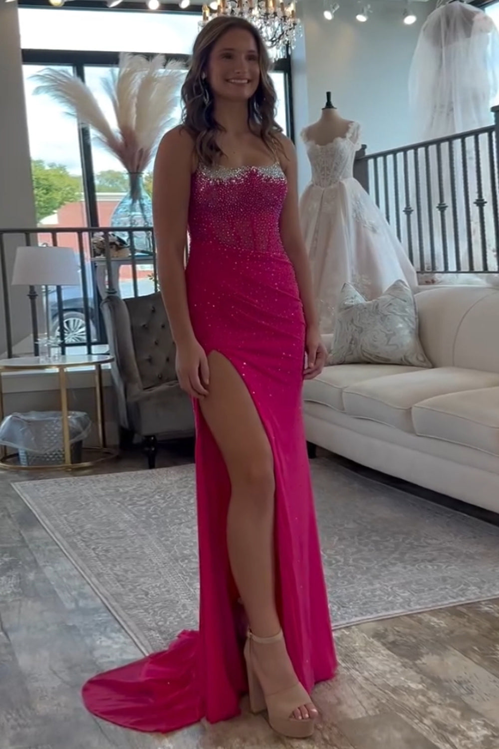 Long Mermaid Prom Dress with Dark Green Spaghetti Straps Beaded Corset and Slit