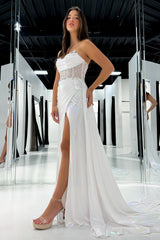 Metallic White Beaded Mermaid Corset Prom Dress with Strapless Cape