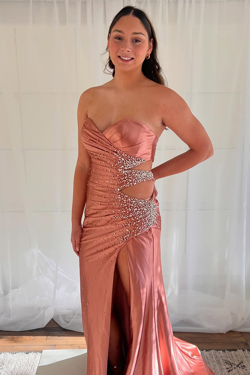 Long Beaded Prom Dress in Sparkly Black with Sweetheart Mermaid Cut