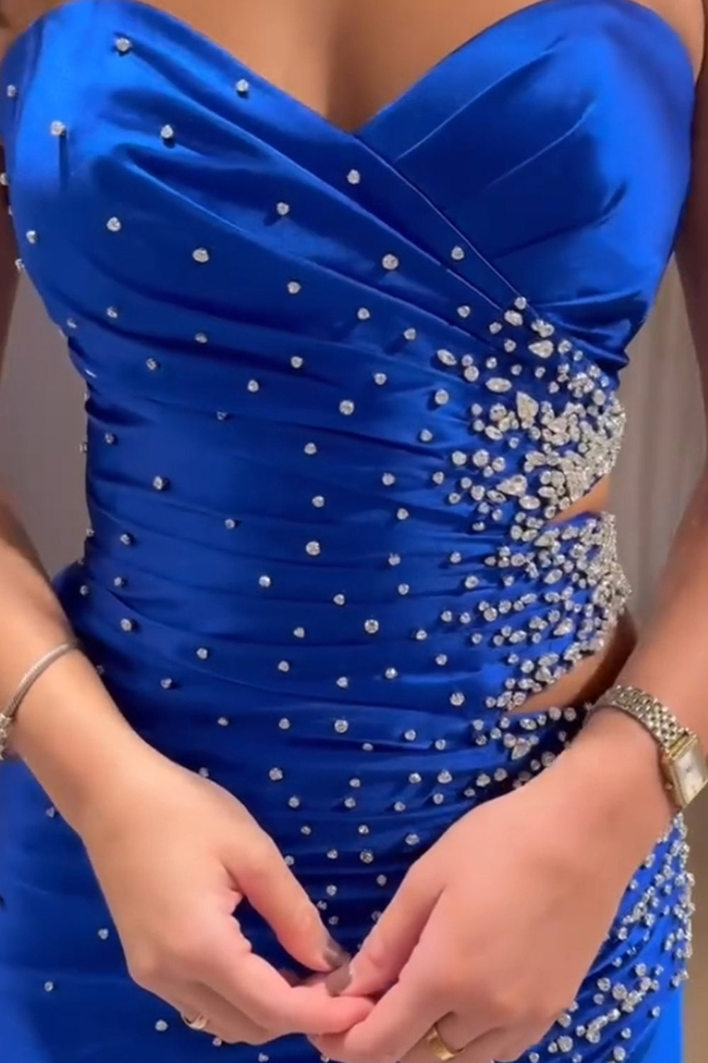 Long Beaded Prom Dress in Sparkly Black with Sweetheart Mermaid Cut