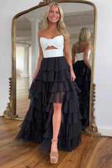 Long A-Line Ruffled Prom Dress in Coral Chiffon with Sweetheart Neckline and Slit