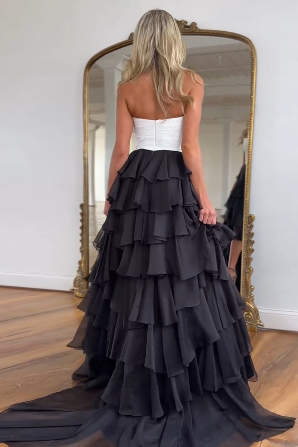 Sweetheart Royal Blue Chiffon Long Prom Dress with Slit in A-Line Tiered Design
