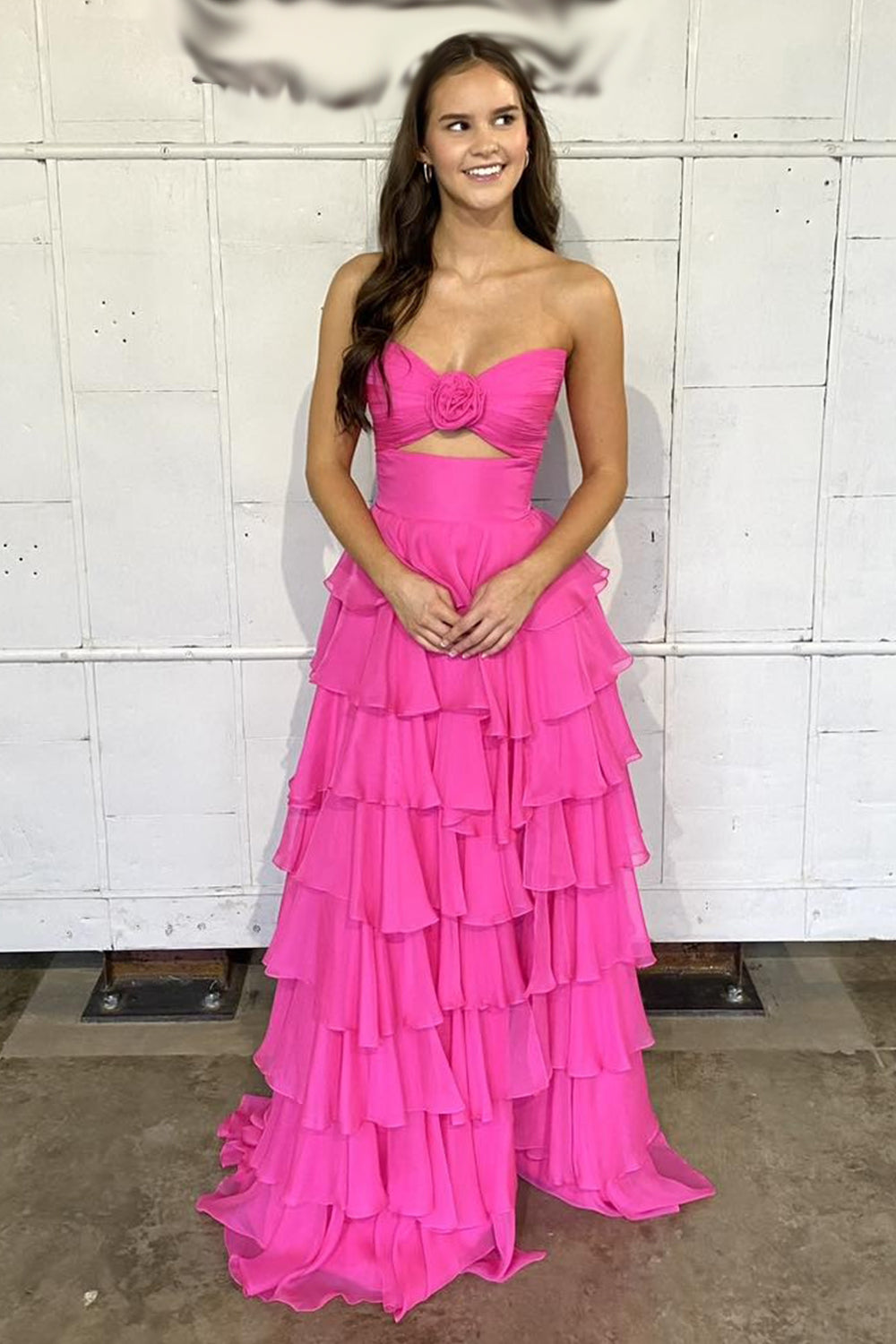 Sweetheart Chiffon A-Line Prom Dress in Black and White with Tiered Long Skirt and Slit