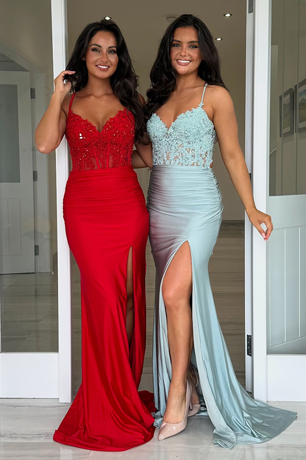 Mermaid Corset Prom Dress with Beading in Royal Blue and Spaghetti Straps