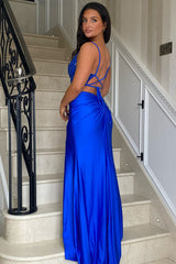 Mermaid Corset Prom Dress with Beading in Royal Blue and Spaghetti Straps
