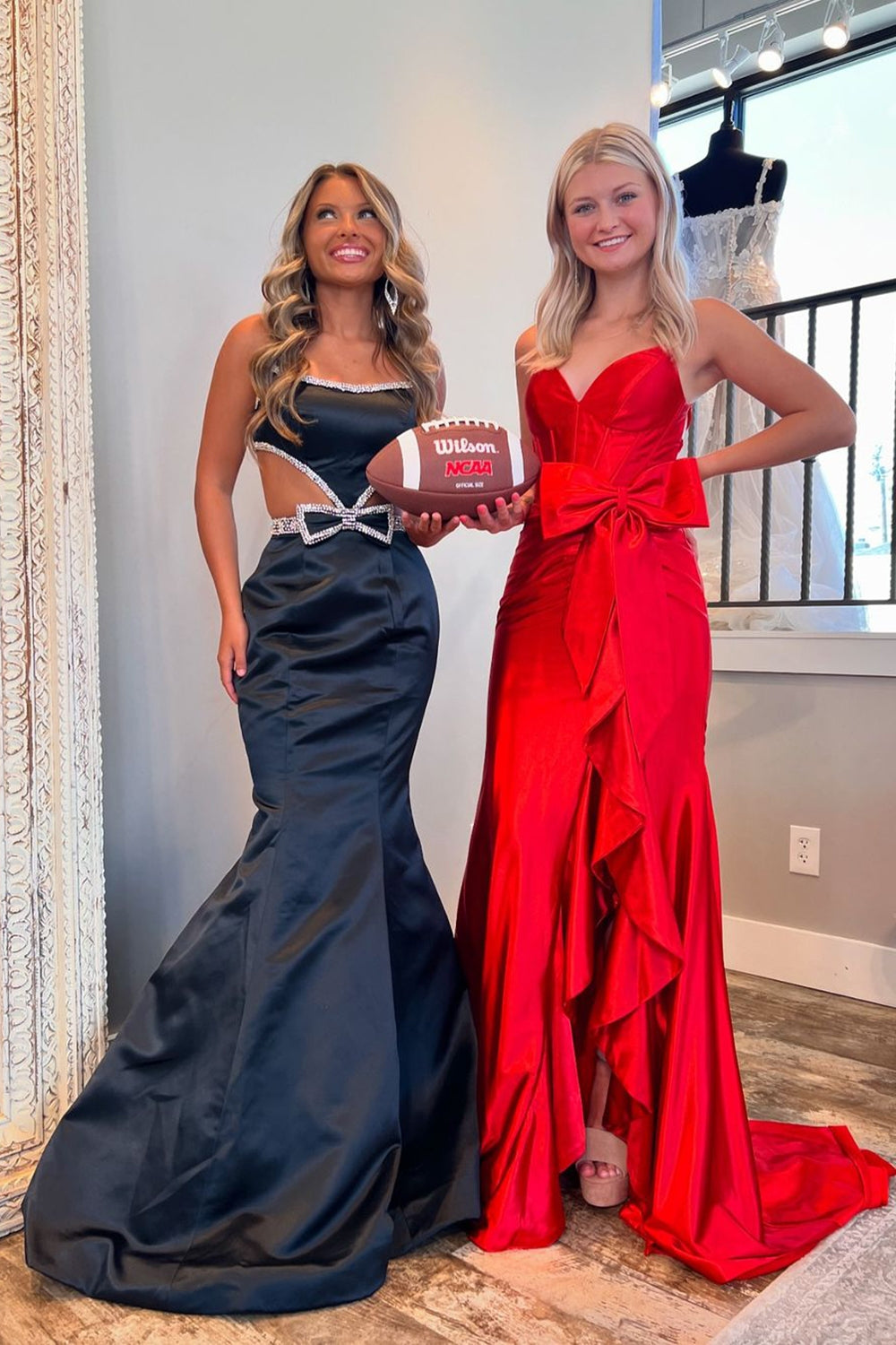 Long Mermaid Prom Dress in Hot Pink Satin with Spaghetti Straps and Bow