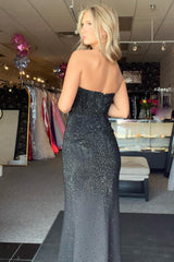 Black Glitter Strapless Corset Prom Dress with Beading in Mermaid Length