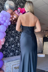 Long Black Mermaid Prom Dress with Glitter and Beading in Halter Neck Style