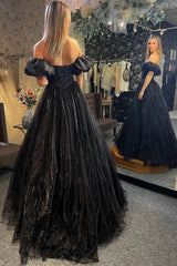 Long Beaded Black Corset Prom Dress in Sweetheart Princess Style
