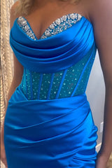 Elegant Royal Blue Mermaid Prom Dress in Sweetheart Satin with Beading